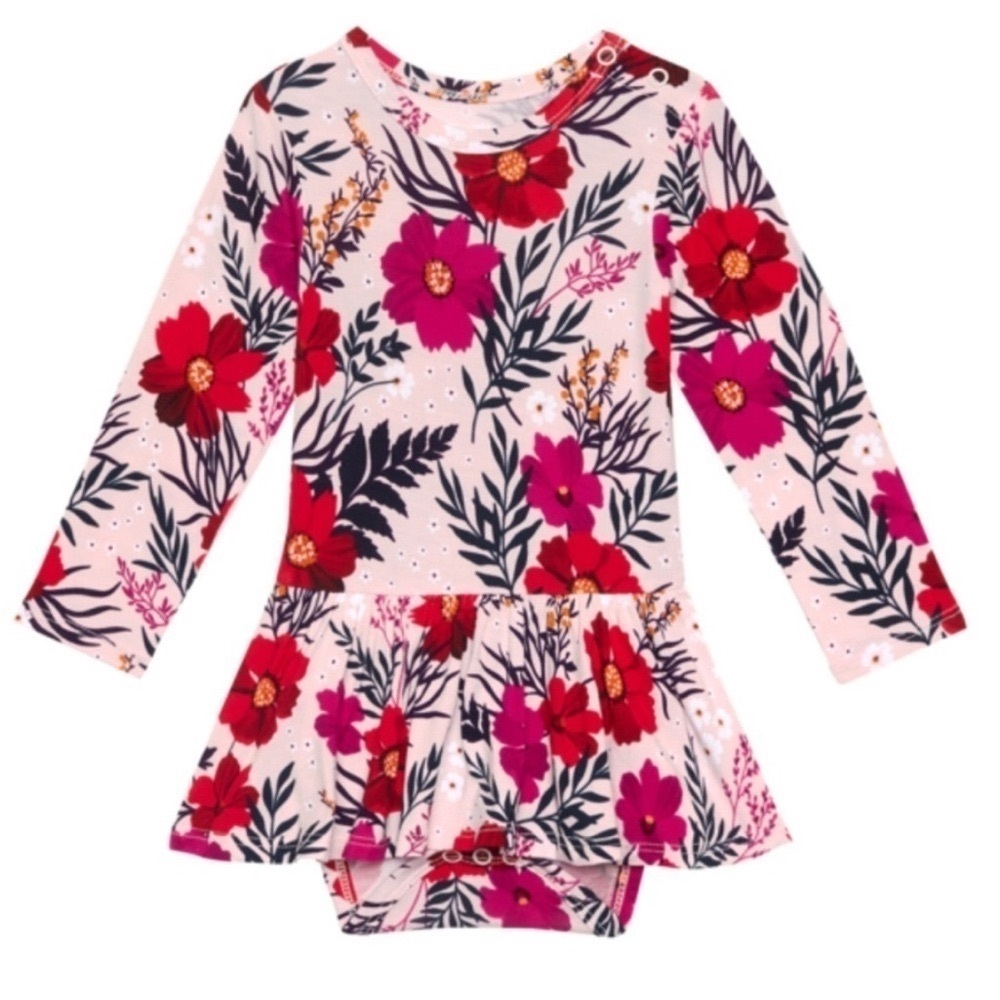 Posh Peanut Chloe Long Sleeve Twirl Skirt Bodysuit Flowers Ruffle